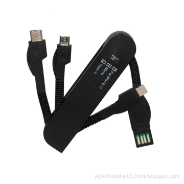 Yijiashishang Travel Portable 3 in 1 Swiss Army Knife Style Universal 8pin&Micro&Type-C Multi Charging Cable with Data Sync for iPhone&Android